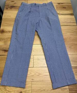 Paul Frederick Dress Pants Trouser  Seersucker Mens Size 36x30 Navy Blue Cotton